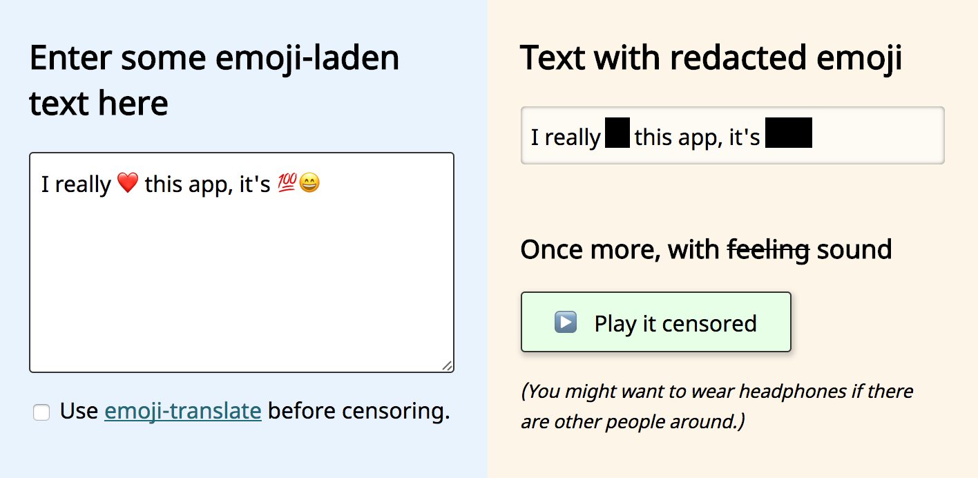 Screenshot of Emoji Censor site